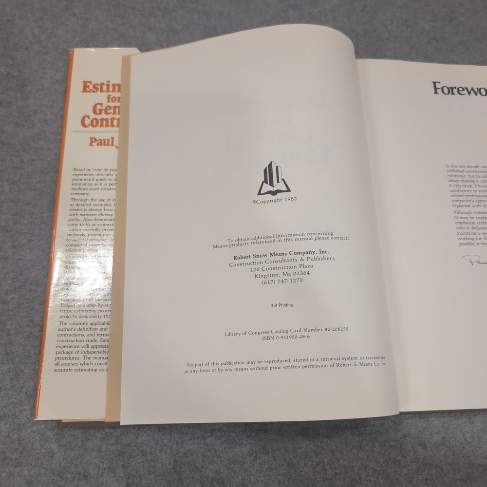 Estimating for the General Contractor Paul J Cook R.S. Means 1982 HC Manual - Picture 4 of 6